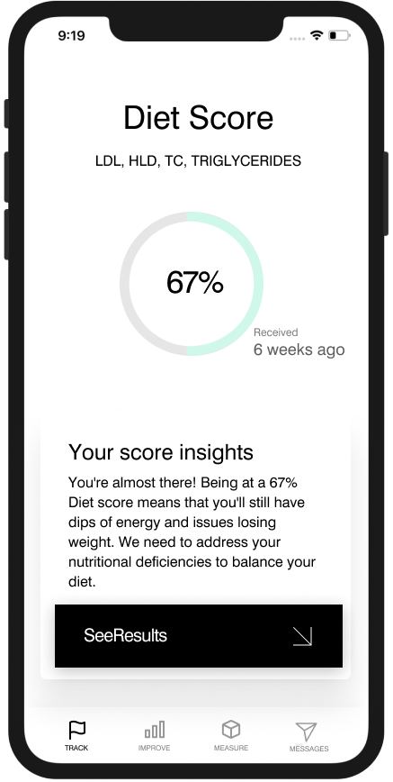 Phone screenshot that showcases timeline for stress tracking with blood samples.